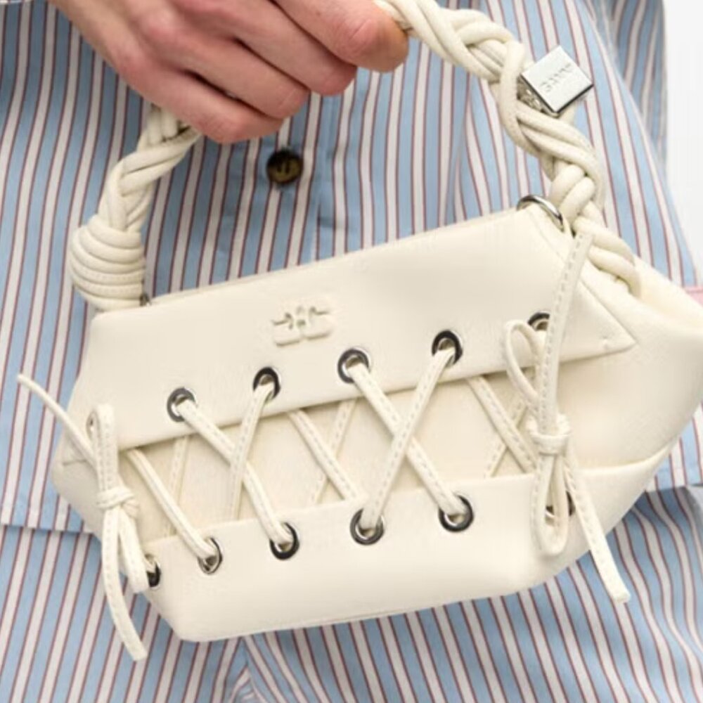 Ganni Mini Eyelets Lace-Up Leather-Blend Bou Bag